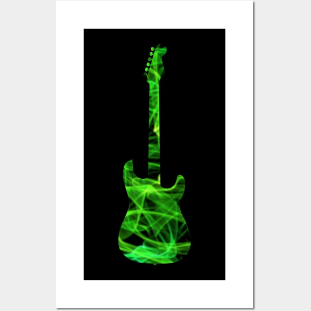 Green Flame Guitar Silhouette on Black Wall Art by gkillerb